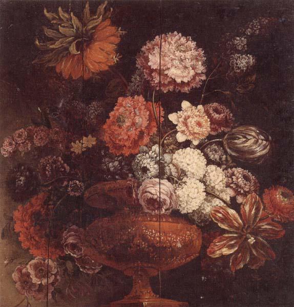 unknow artist Still life of chrysanthemums,lilies,tulips,roses and other flowers in an ormolu vase France oil painting art
